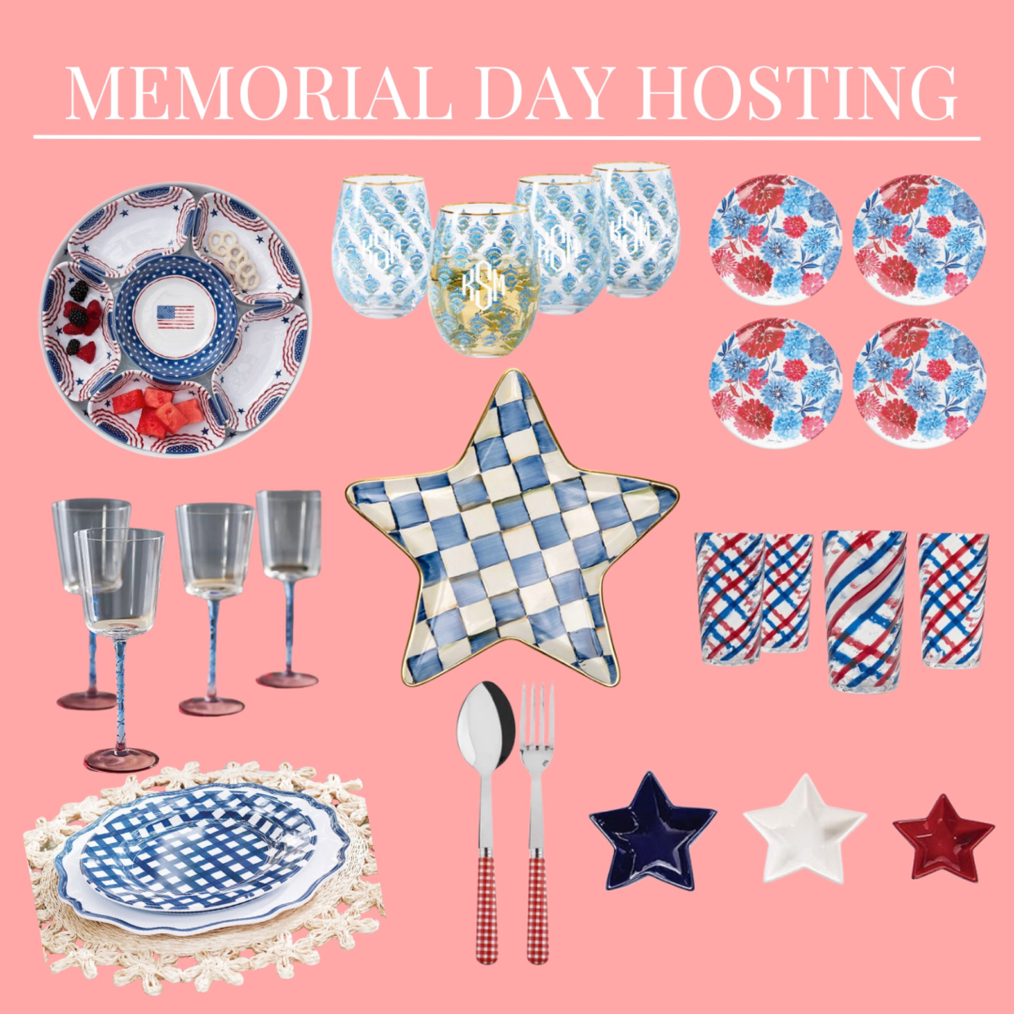 Memorial Day hosting platters, plates, glassware, wine glasses, serving utensils, etc. 

#LTKSeasonal #LTKHome #LTKFindsUnder100