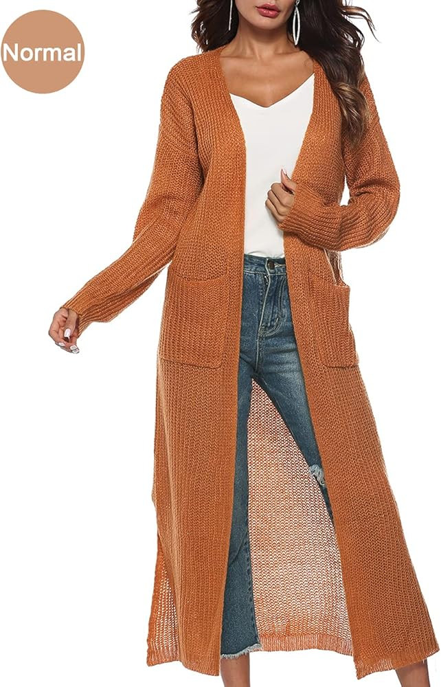 Womens Casual Long Sleeve Split Open Cardigan Knit Long Cardigan Sweaters with Pockets | Amazon (US)
