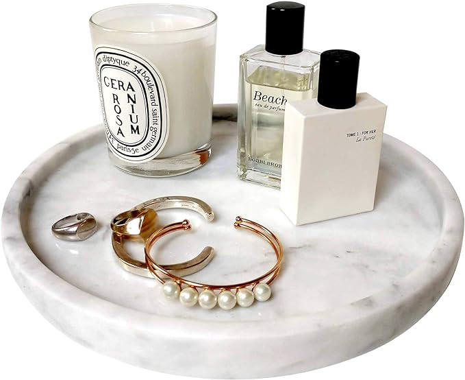 BEACH'D 10" Genuine Marble Round Vanity Tray, Bathroom Tray, Jewelry Purfume Tray | Amazon (US)