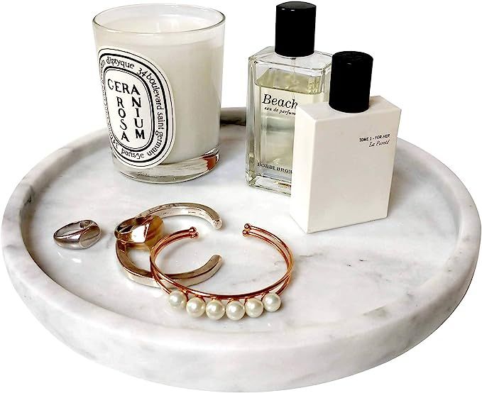 BEACH'D 10" Genuine Marble Round Vanity Tray, Bathroom Tray, Jewelry Purfume Tray | Amazon (US)