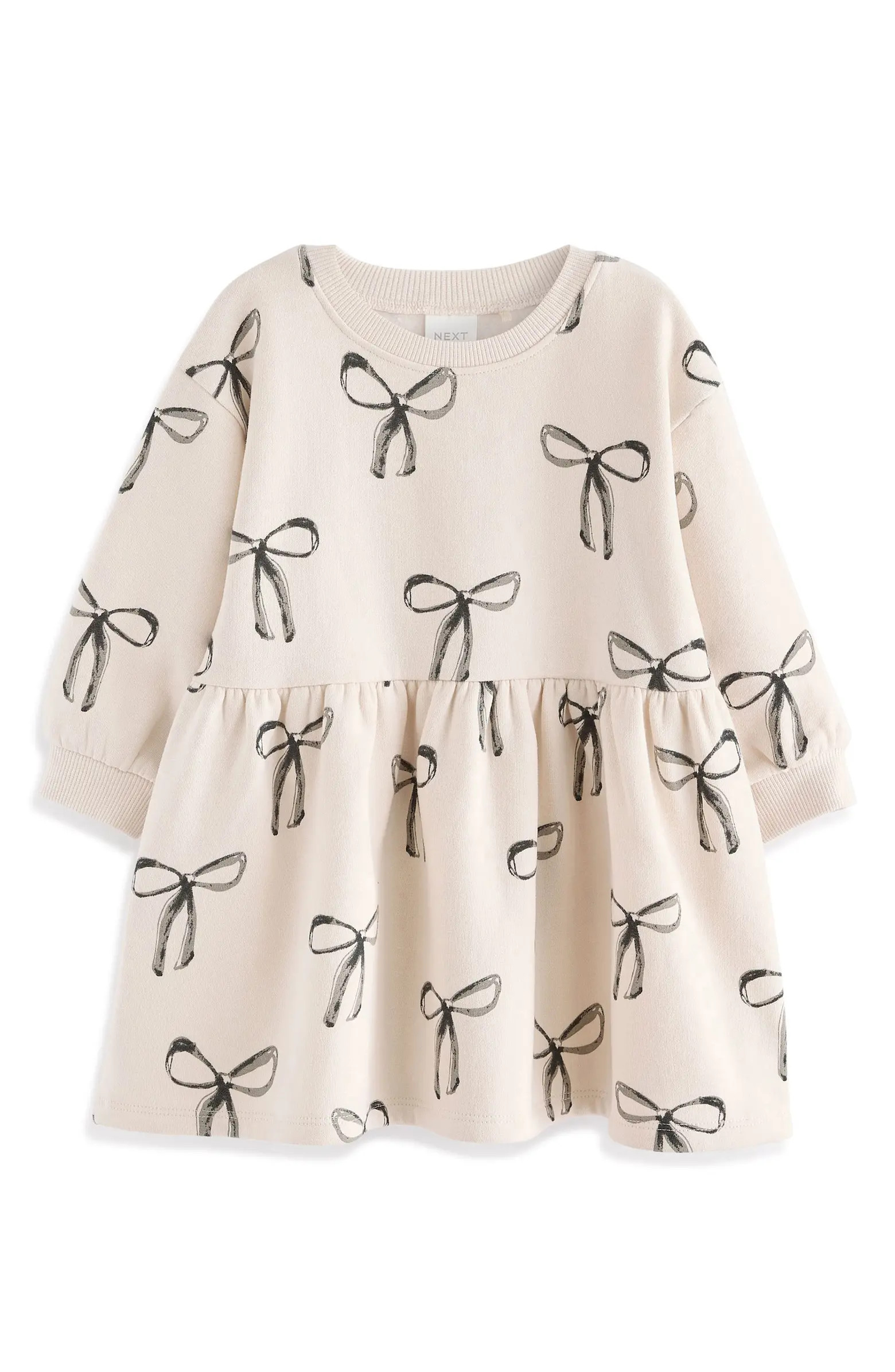 NEXT Kids' Bow Print Long Sleeve Cotton Jersey Dress | Nordstrom | Nordstrom