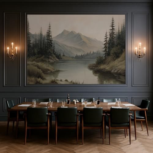 Wall Mural Moody Dark Mountain Lake Landscape Vintage Pine Forest Removable Self-Adhesive Wallpap... | Amazon (US)