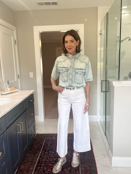 Sharing my ootd that I think you will love. These rag & bone jeans are amazing and love them paired with this chambray denim top and metallic silver sandals and belt. 

Evereve new arrivals, white denim for spring, white denim outfit, silver fisherman sandals

#LTKOver40 #LTKShoeCrush #LTKStyleTip