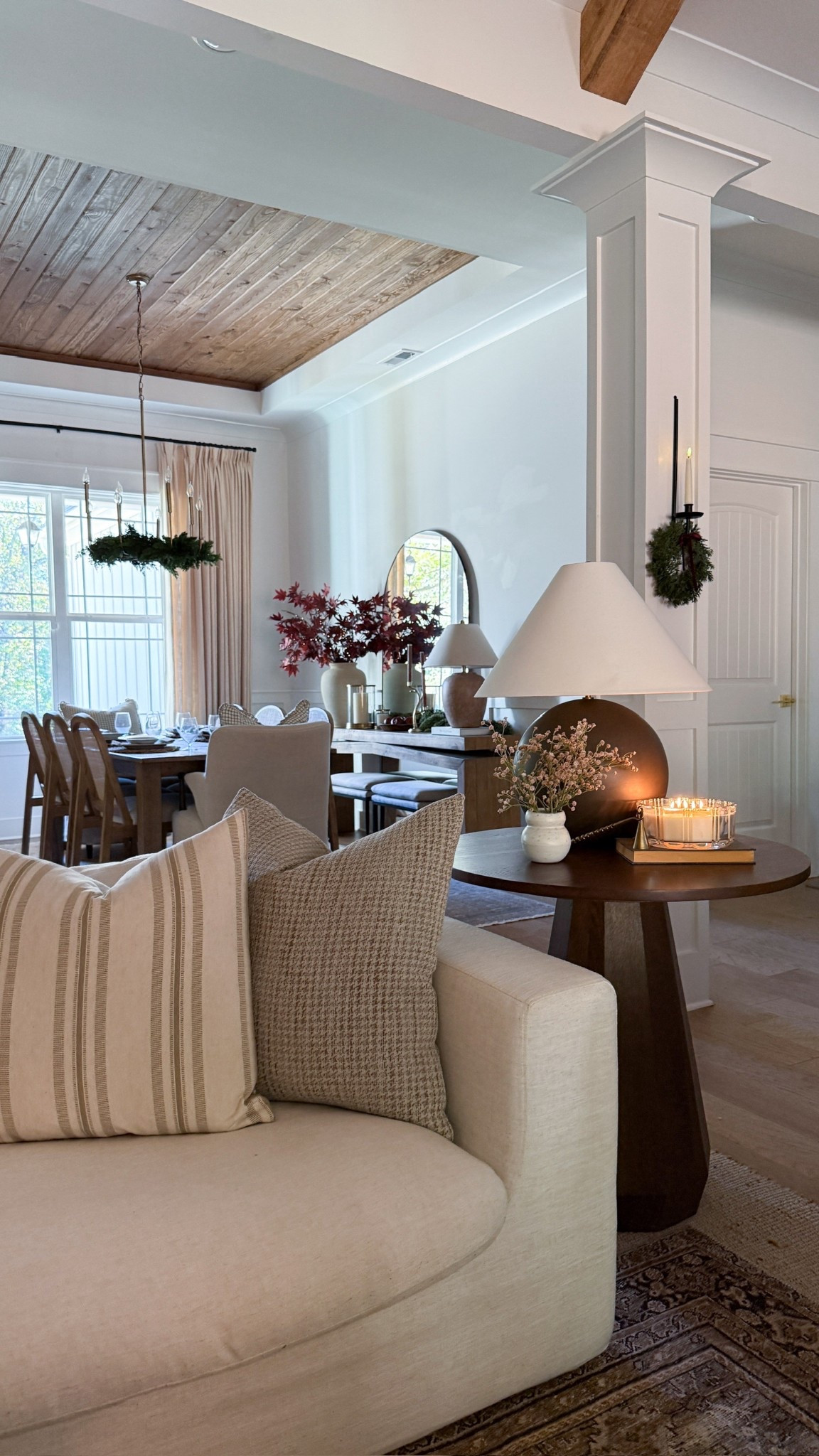 I added mini cedar wreaths again this year to our columns for a little more pop of holiday green and tied a red velvet ribbon on the center! 🤍 

#LTKHome #LTKHoliday #LTKFindsUnder50