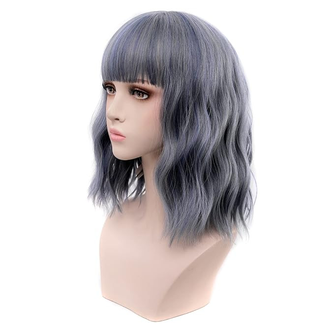 Schila Blue Wigs With Bangs for Women Short Wavy Curly Bob Blue Wig Synthetic Daily Party Cosplay... | Amazon (US)