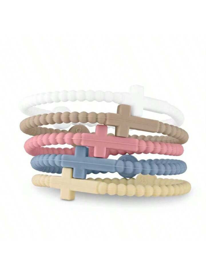 1set 5pcs/Set Unisex Pastel Tone Simple Cross Beaded Bracelet, For Couple, Two Sizes Available | SHEIN