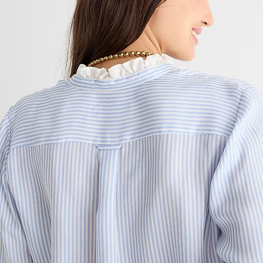Drapey cupro-blend ruffle-trim shirt in stripe | J. Crew US