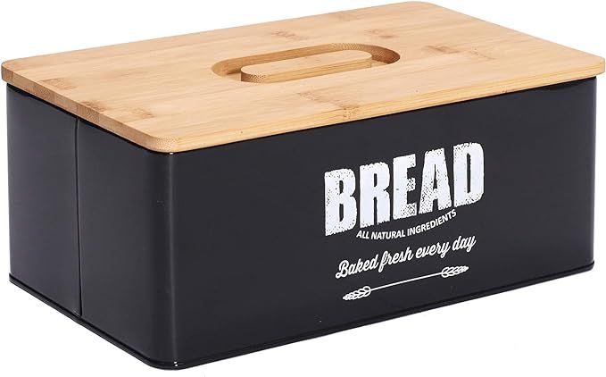 High Capacity Modern Bread Box with Eco Bamboo Cutting Board Lid, Bread Storage for Kitchen Count... | Amazon (US)