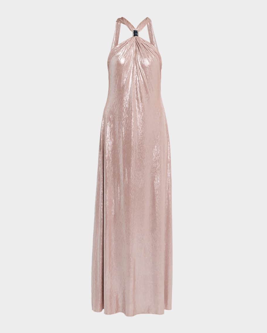Sofie Draped Metallic Jersey Halter Gown | Neiman Marcus