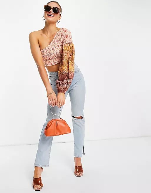 River Island floral one shoulder beach coordinating top in orange | ASOS (Global)