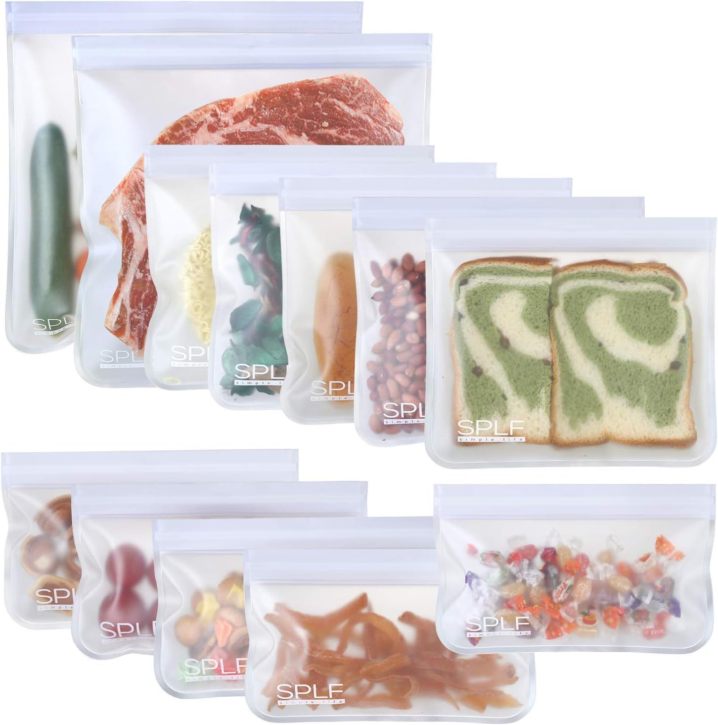 SPLF 12 Pack Dishwasher Safe Reusable Storage Bags (5 Sandwich Bags, 5 Snack Bags, 2 Gallon Bags)... | Amazon (US)