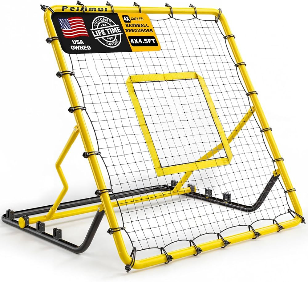 Baseball Rebounder Net,4x4.5FT Multi-Sport Pitch Back Rebounder Steel Frame with 4 Adjustable Ang... | Amazon (US)