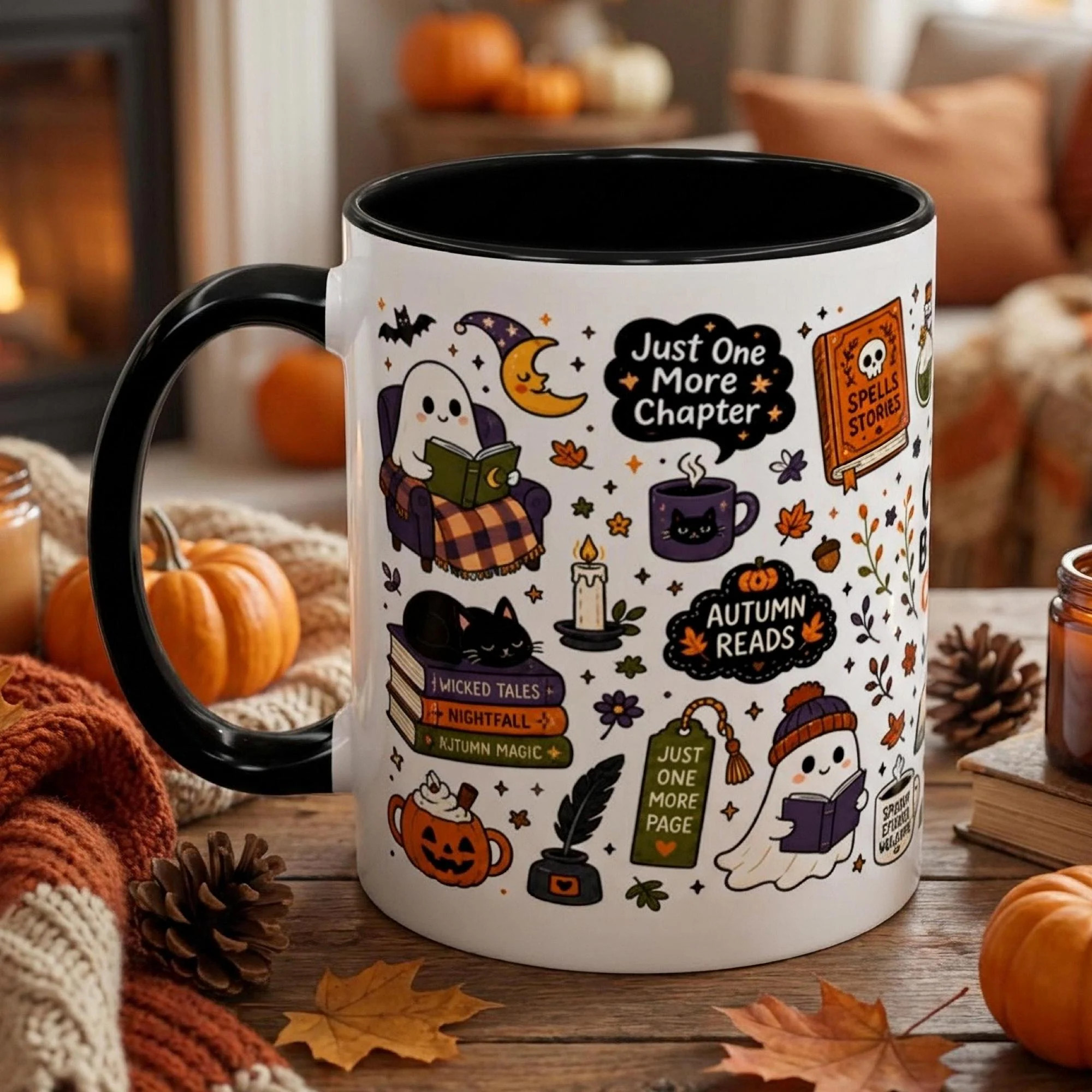 Cozy Book Club Halloween Mug, Bookish Halloween Coffee Cup, Reader Gift Mug, Just One More Chapter Mug, Spooky Book Lover Gift | Etsy (Global)