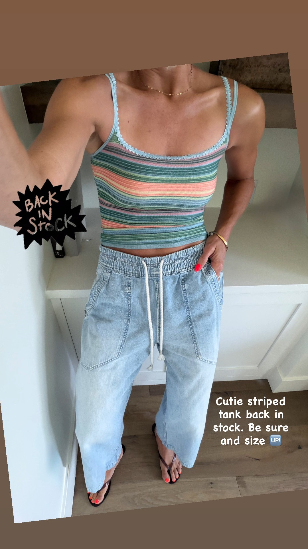 Tank back in stock! Can’t wait to wear it with a cardigan sweater early fall. Be sure and size up wearing L/XL
Size down in jeans

#LTKmomlife #LTKootd #LTKOver40