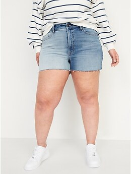 High-Waisted O.G. Straight Two-Tone Cut-Off Jean Shorts for Women -- 3-inch inseam | Old Navy (US)