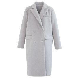 Pastel Color Double-Breasted Wool-Blend Coat in Grey | Chicwish