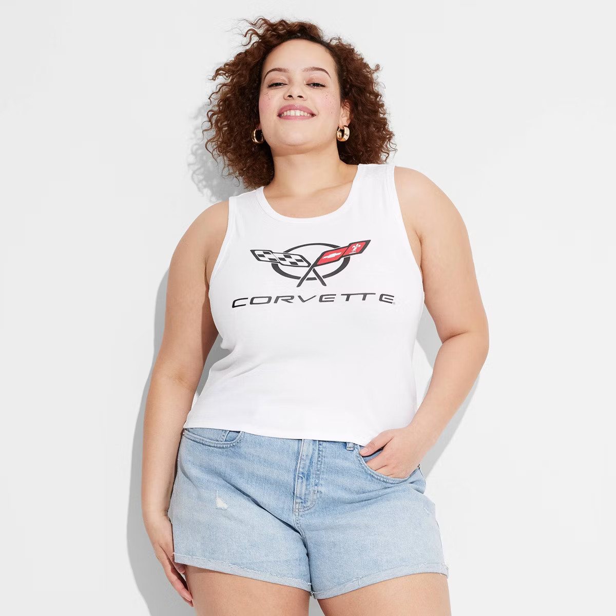Women's Corvette Graphic Shrunken Tank Top - White | Target
