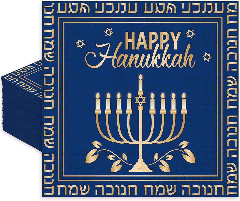 50Pcs Happy Hanukkah Cocktail Napkin Blue Menorah Star Disposable Paper Napkin Chanukah Drink Bev... | Amazon (US)