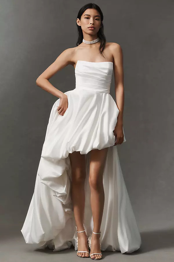 Mac Duggal Strapless Asymmetric Satin Bubble Maxi Dress | Anthropologie (US)