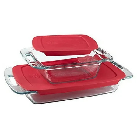 Pyrex Easy Grab 4-piece Glass Bakeware Set with Red Lids | Walmart (US)
