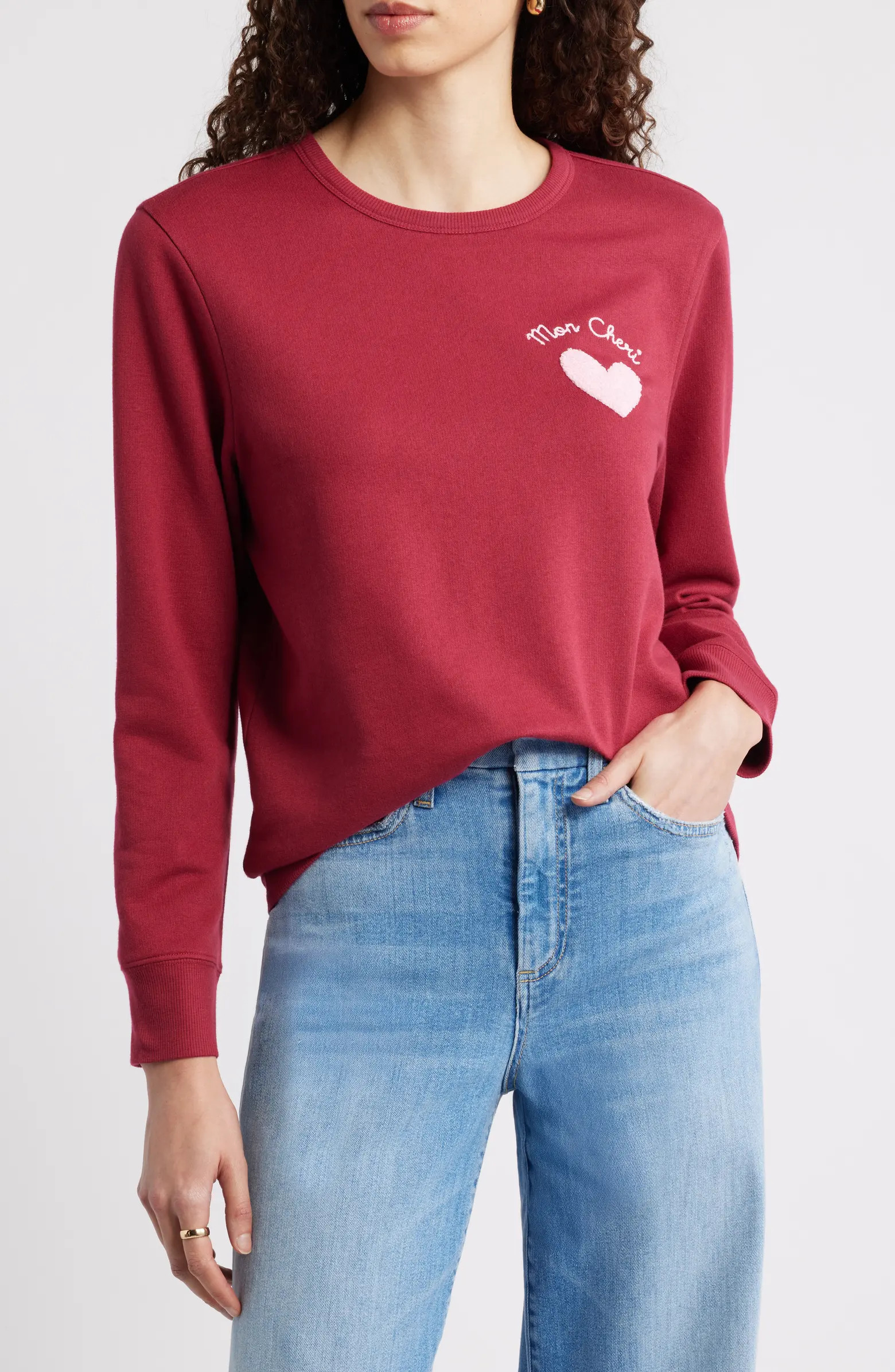 Mon Cheri Chenille Embroidered Sweatshirt | Nordstrom