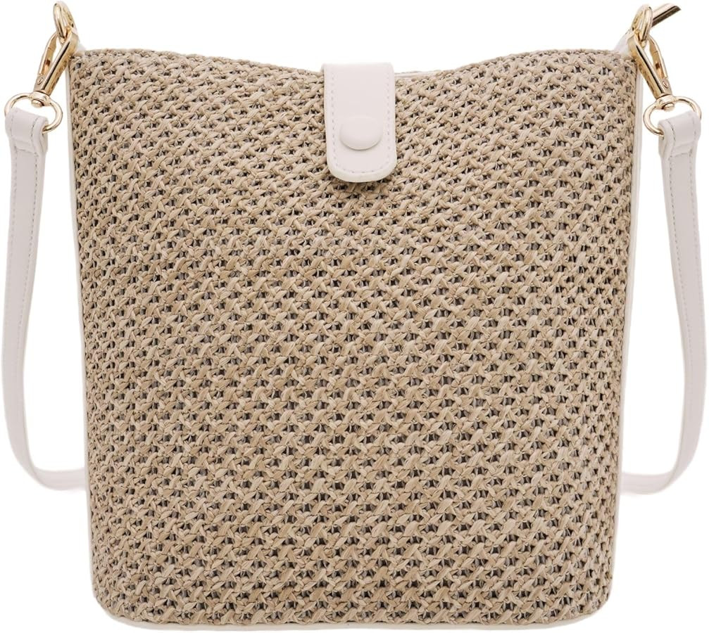Womens Straw Bucket Bag Summer Beach Woven Purse For Women Straw Crossbody Bags For Travel Rattan... | Amazon (US)