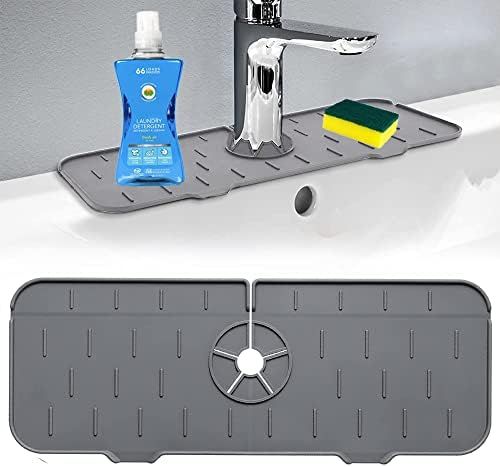Faucet Sink Splash Guard, CLZWiiN Kitchen Silicone Faucet Water Catcher Mat Tray, Sink Draining P... | Amazon (US)