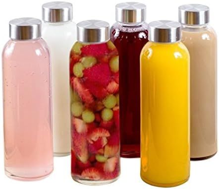 Brieftons Borosilicate Glass Water Bottles: 6 Pack, 18 Oz, Stainless Steel Lid, Durable, Crack & ... | Amazon (US)