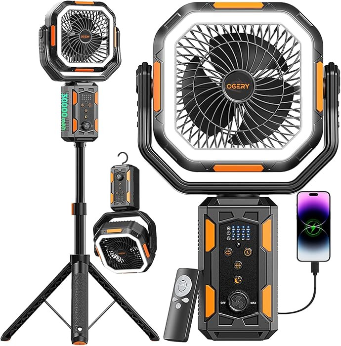 OGERY Portable Camping Fan with Adjustable Height Stand, 30000mAh Battery Powered Fan with Remote... | Amazon (US)