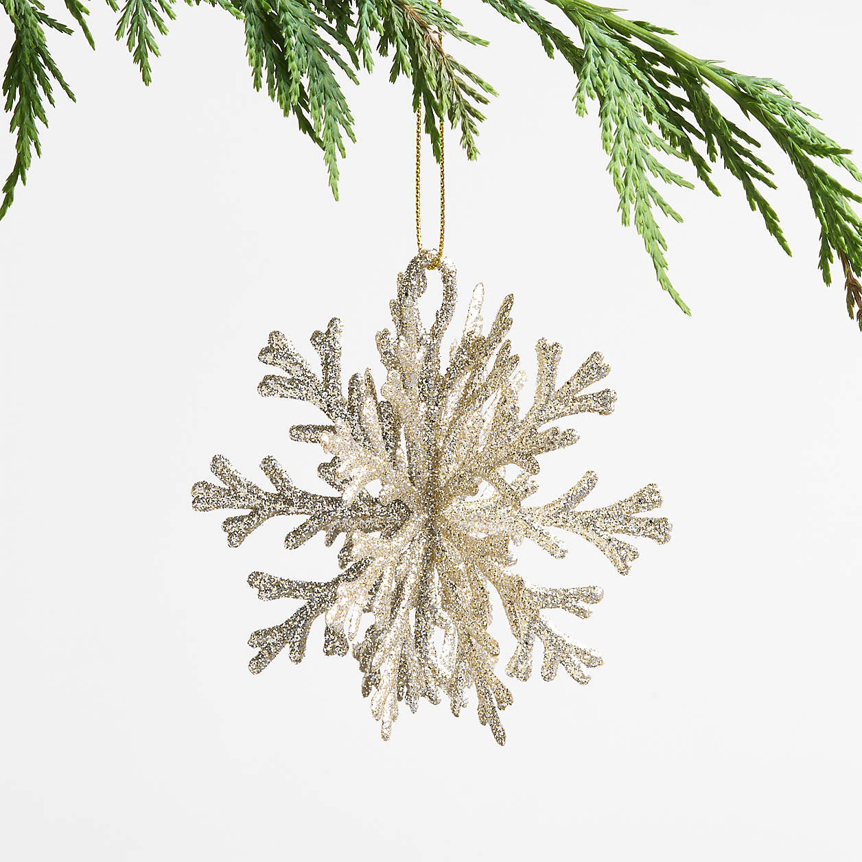 Gold Glitter Snowflake Christmas Ornament + Reviews | Crate & Barrel | Crate & Barrel