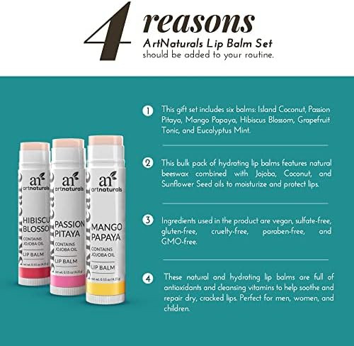 artnaturals Natural Organic Lip Balm Beeswax - (6 x .15 Oz / 4.25g) - Gift Set of Assorted Flavors - | Amazon (US)