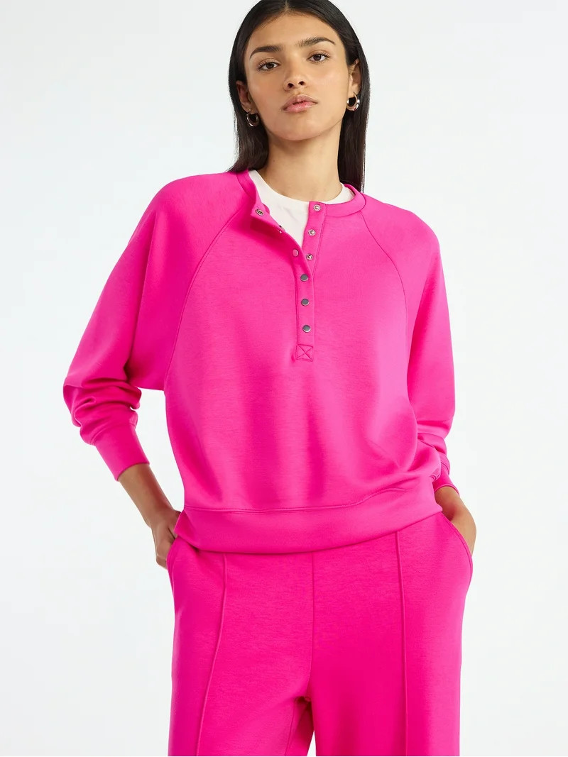 Scoop Women’s New Scubaknit Raglan Henley Top, Sizes XS-XXL - Walmart.com | Walmart (US)