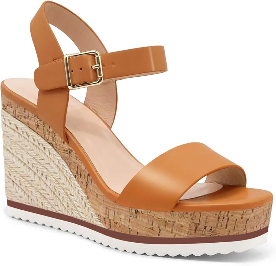 Coutgo Women's Espadrille Wedge Platform Sandals Open Toe Ankle Buckle Strap Casual Summer Shoes | Amazon (US)