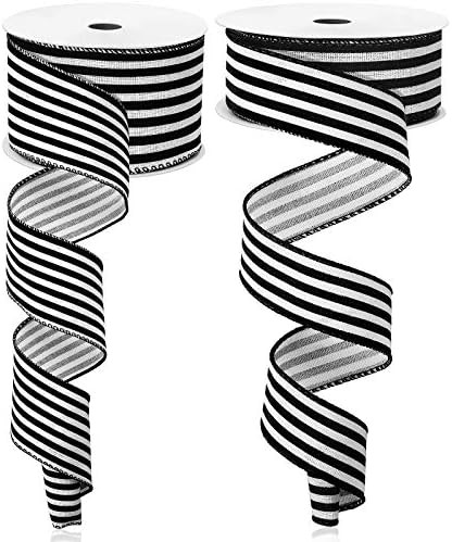 22 Yards Christmas Stripe Wired Edge Ribbon 1.5/2.5 Inch Craft Striped Ribbon Striped Fabric Ribb... | Amazon (US)