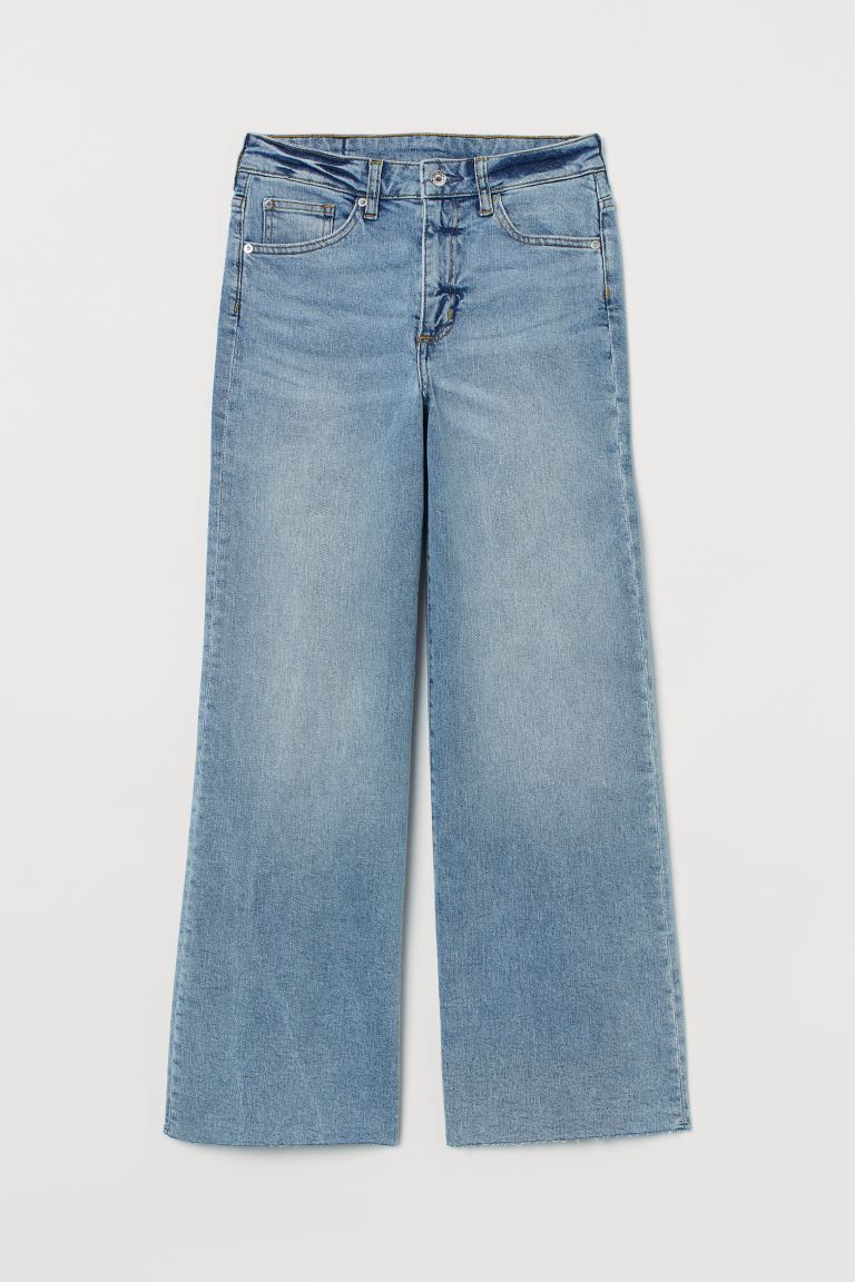 5-pocket, ankle-length jeans in washed, stretch denim with a high waist and straight, wide legs. ... | H&M (UK, MY, IN, SG, PH, TW, HK)