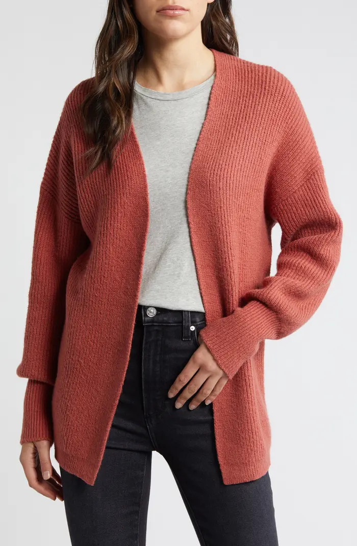 Rib Bishop Sleeve Cardigan | Nordstrom