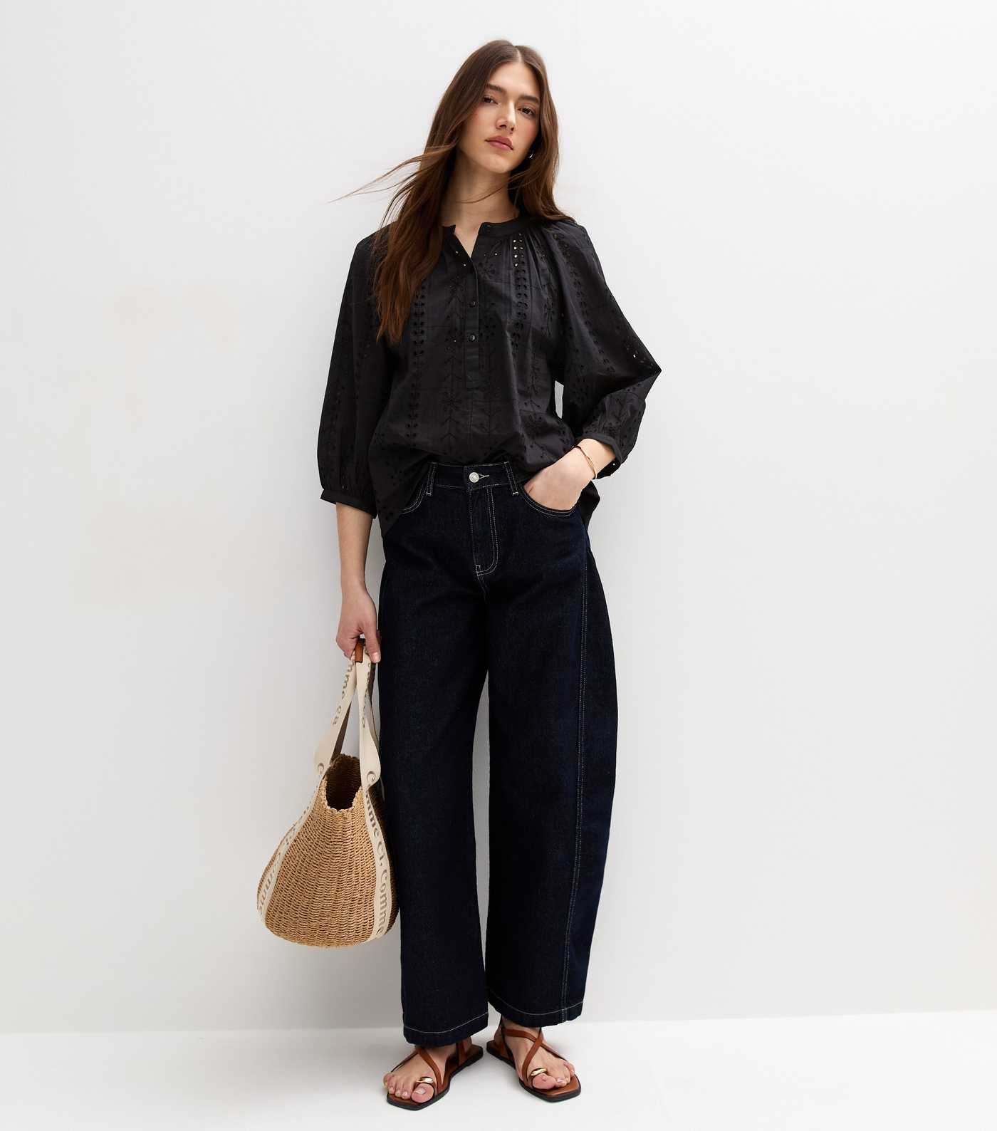 Black Broderie Anglaise Balloon Sleeve Blouse | New Look | New Look (UK)