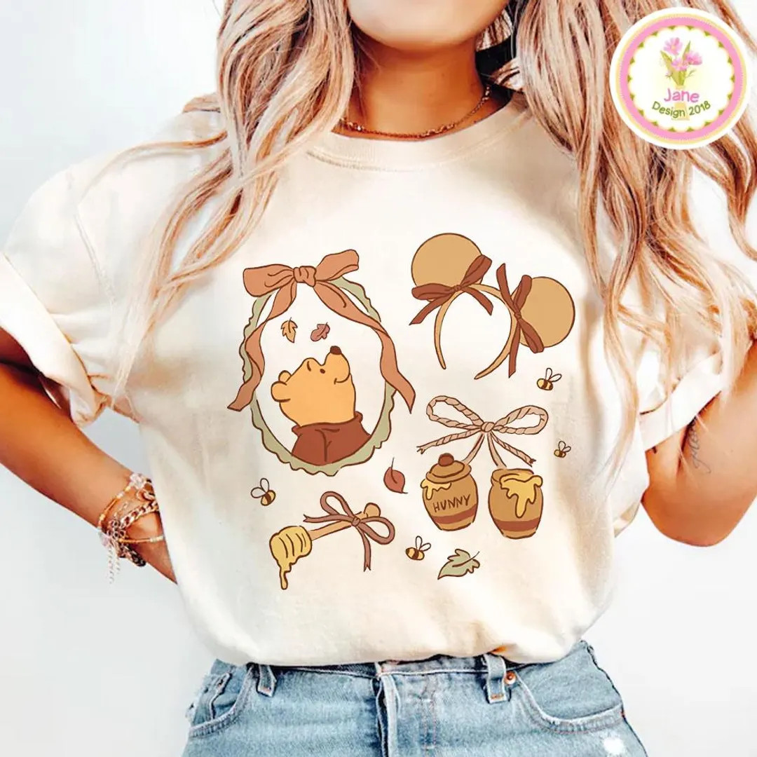 Coquette Bow Disney Winnie The Pooh Shirt, Pooh Bear Honey & Co Disney Girl Trip Shirt, Pooh and ... | Etsy (US)