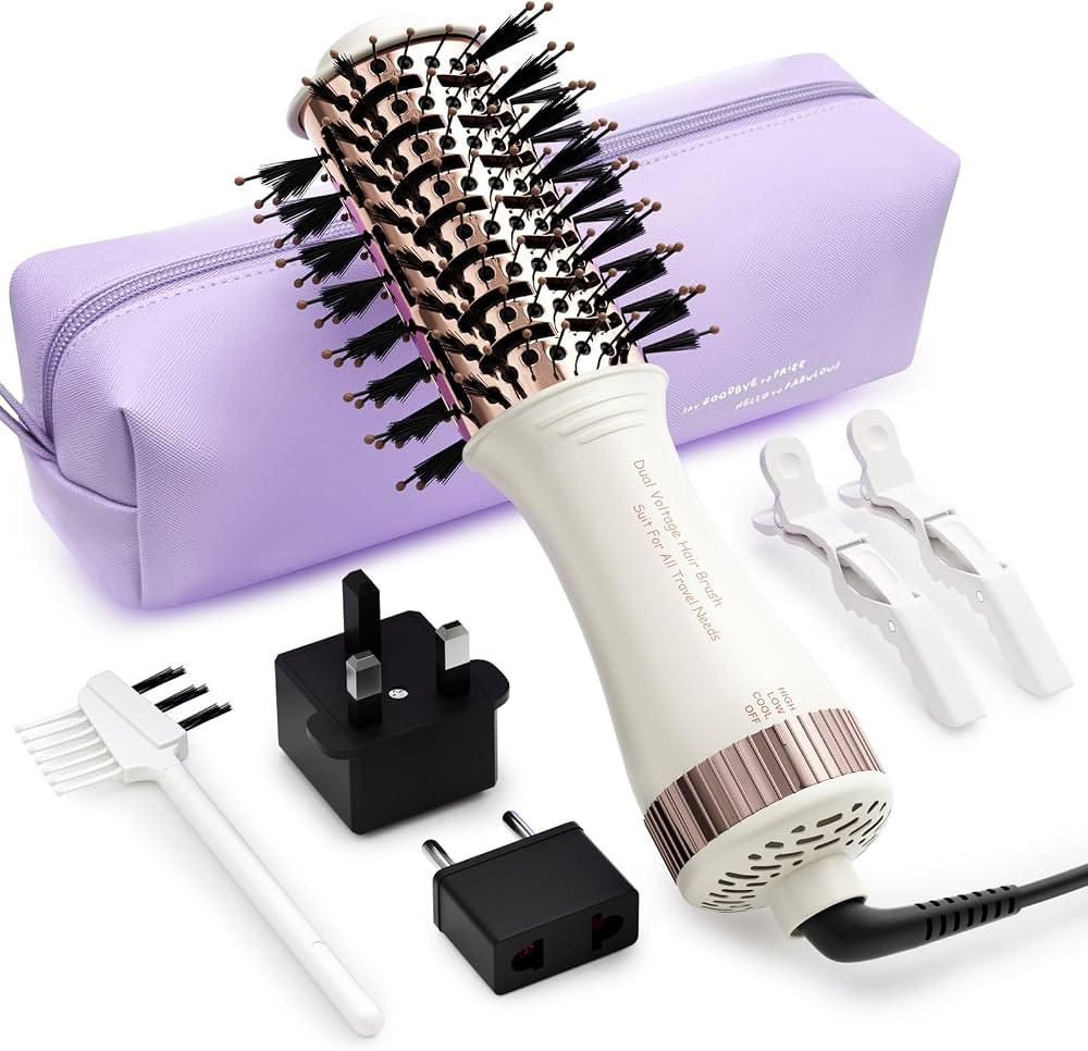 4-in-1 Travel Dual Voltage Hair Dryer Brush 110-240V Blow Dryer Brush | Amazon (US)