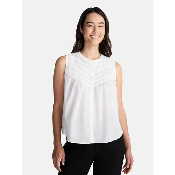 Time and Tru Women's Cotton Sleeveless Pleated Top, Sizes XS-XXXL | Walmart (US)