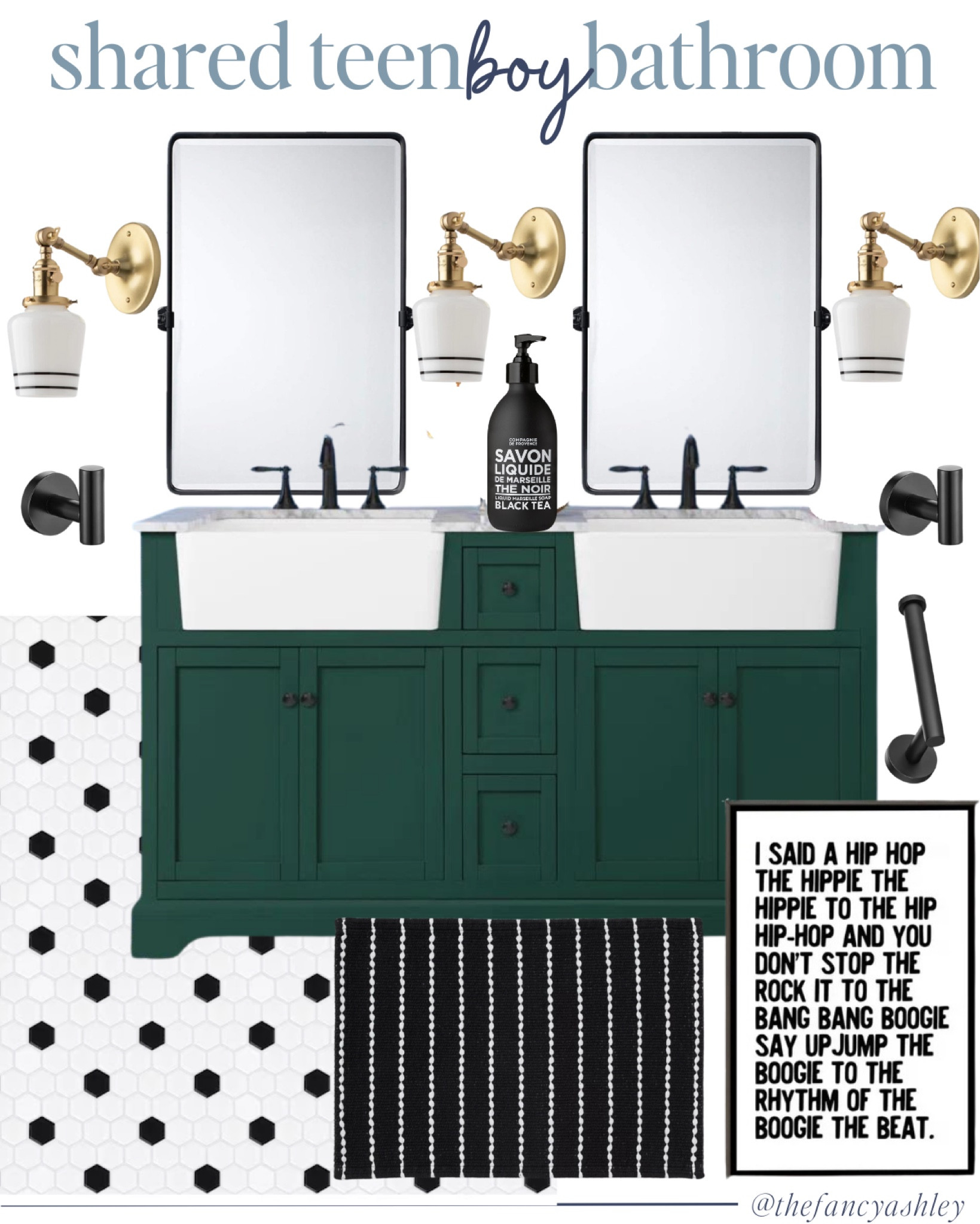 Shared teen boy bathroom. Love the pops of green and black!

#LTKkids #LTKhome #LTKstyletip