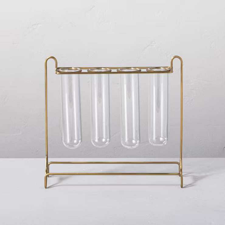 5pc Steel & Glass Plant Propagation Vase Set Gold/Clear - Hearth & Hand™ with Magnolia | Target