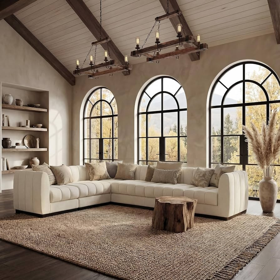Morden Fort 6-Seater L-Shaped Modular Sectional Sofa, Large Deep Seat Chenille Couch for Living Room, Modern Modular Corner Sofa with High-Density Foam Cushions, Family L-Shape Couch, Beige | Amazon (US)