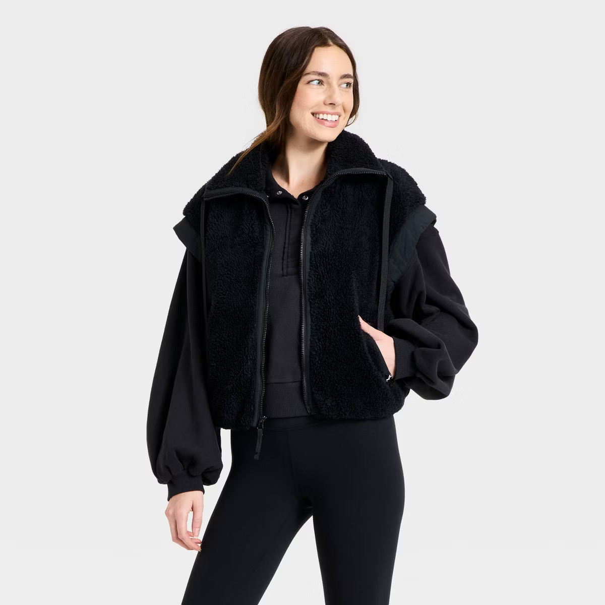 Women's High Pile & Puffer Mix Vest - JoyLab™ | Target