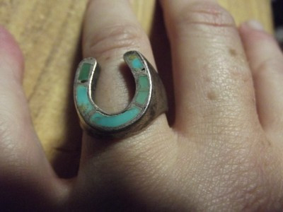 Vintage Sterling Silver Large Turquoise Inlay Horseshoe Size 8.5 Ring 8.9g....  | eBay | eBay US