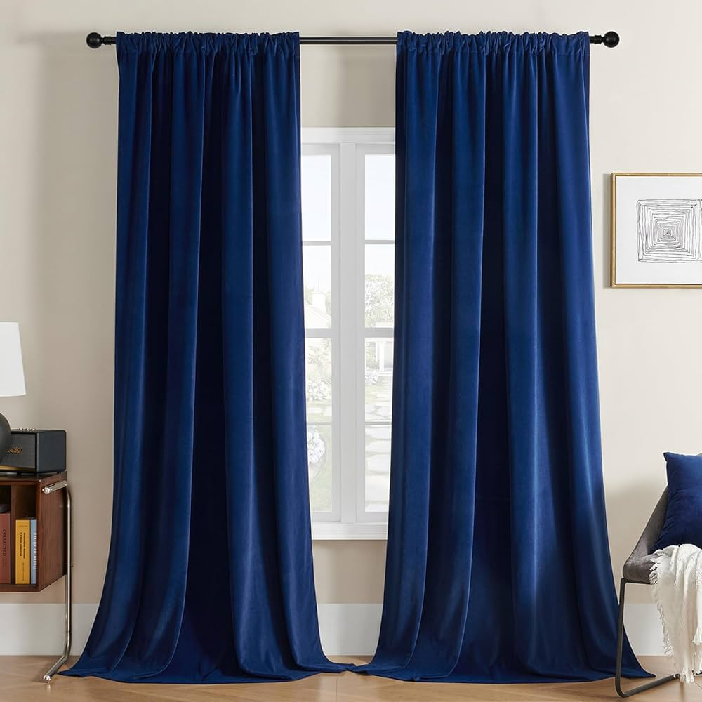Joydeco Blue Velvet Curtains 84 inch Length 2 Panels Burg Set, Luxury Rod Pocket Thermal Insulate... | Amazon (US)