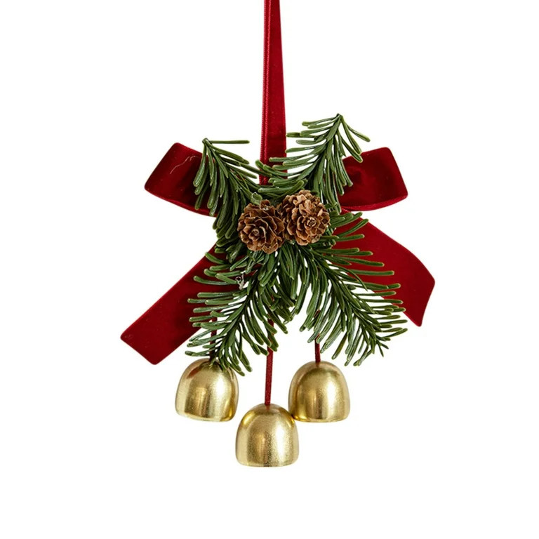 yulier Christmas Bow Bells Ornaments Hanging Small Bells Velvet Bow with Pine Cones Pine Needles ... | Walmart (US)