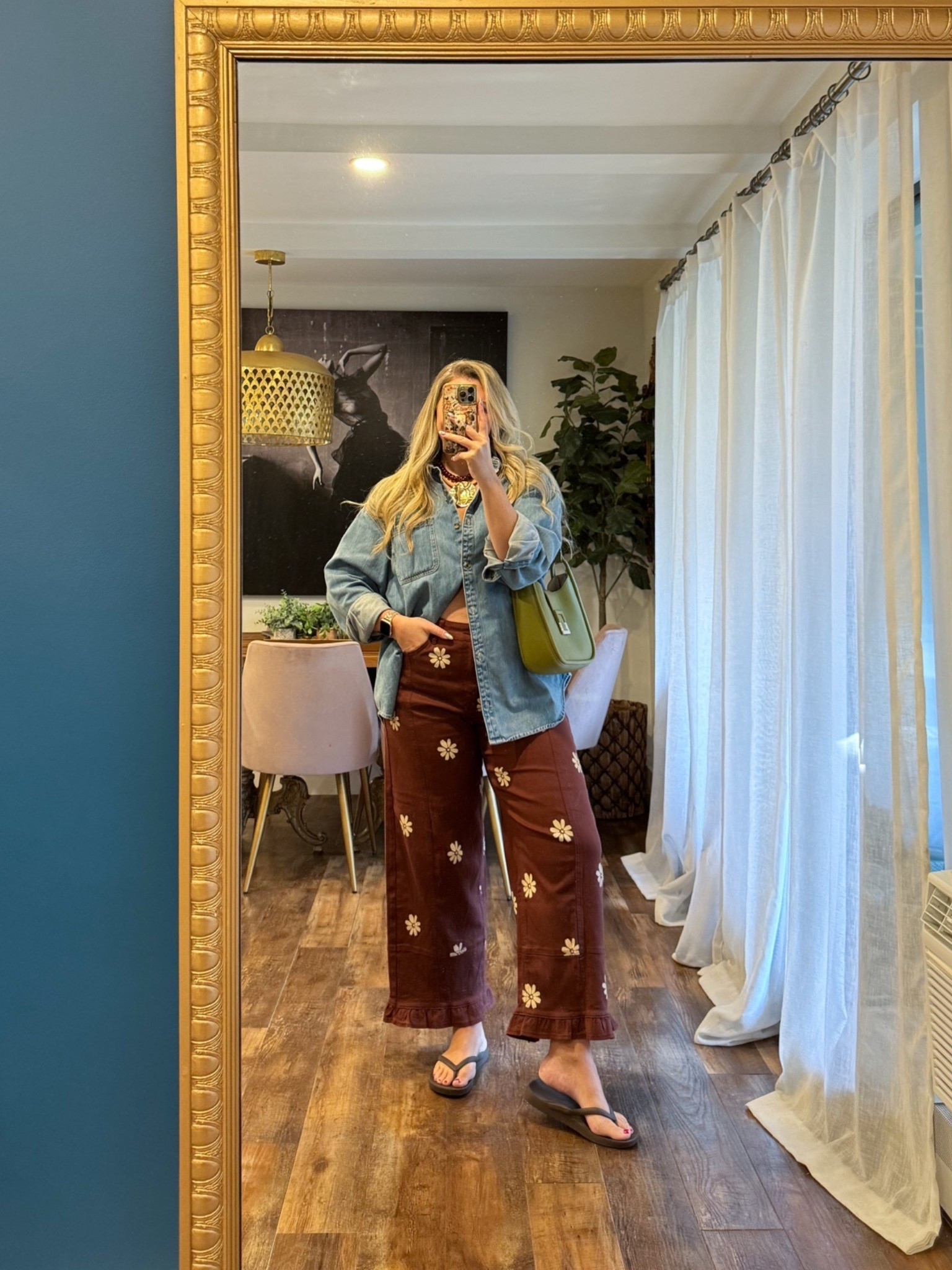 Casual early fall outfit! Can’t stop wearing this jean shirt and these Amazon prime pants are SO fun! A great alternative to jeans! Both true to size!