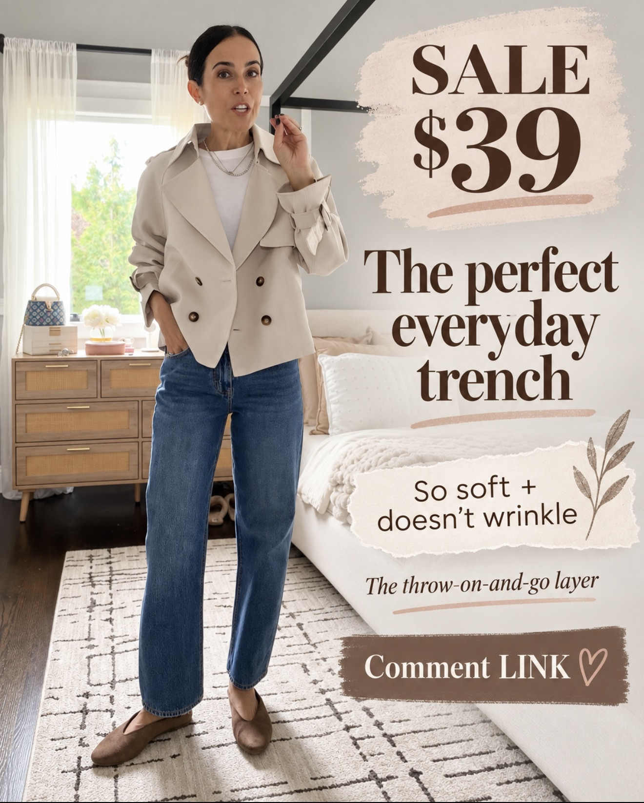 The perfect everyday fall jacket—and it’s on sale for $39 🤎 This cropped trench is SO soft, doesn’t wrinkle, and instantly makes jeans and a tee look polished.

Comment LINK and I’ll send it right over 🍂

#LTKOver40 #LTKSeasonal #LTKootd