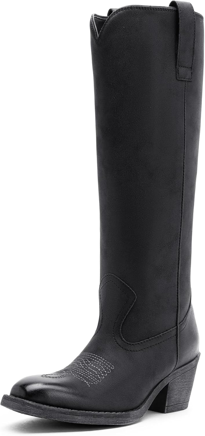 Women's Knee High Western Boots, Square Toe Low Block Heel | Amazon (US)